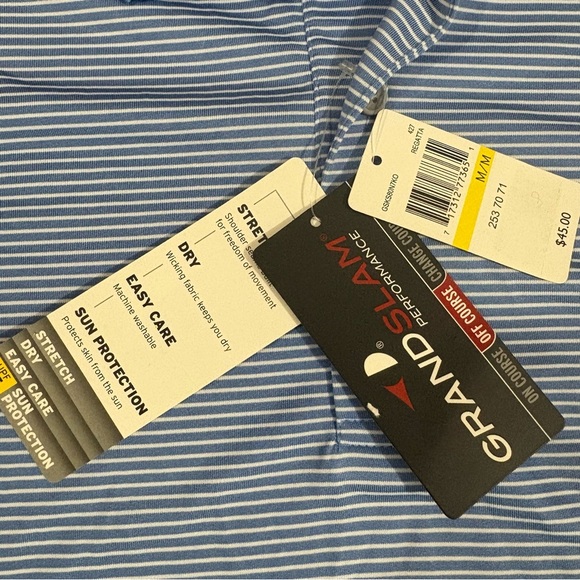 Grand Slam Performance Mens M Golf Polo Blue White Striped Stretch Athletic NWT - Picture 8 of 10